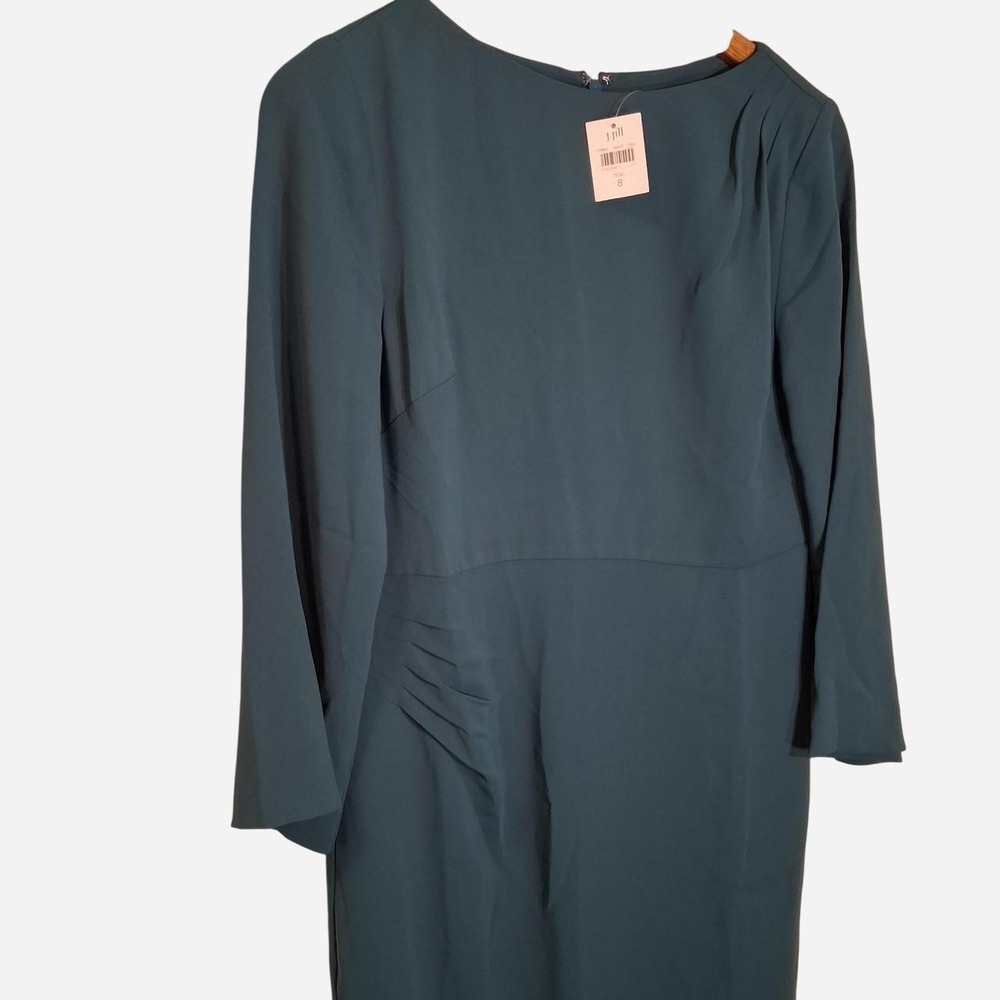 Womens J Jill teal midi dress with 3/4 sleeves sleeve has a slight bell - Picture 3 of 6